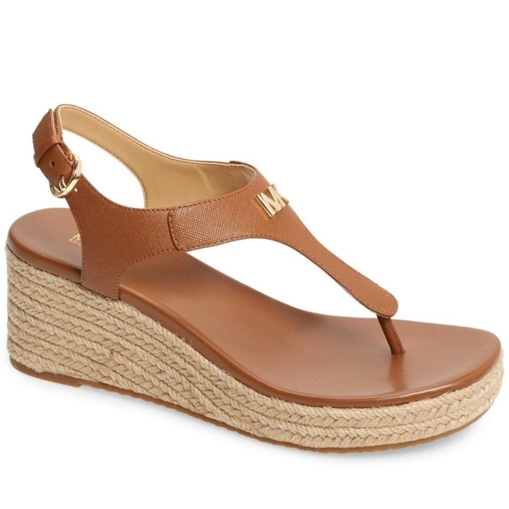 Michael Kors Laney Thong Saffiano Leather Espadrille Sandals Resortwear Cocktail